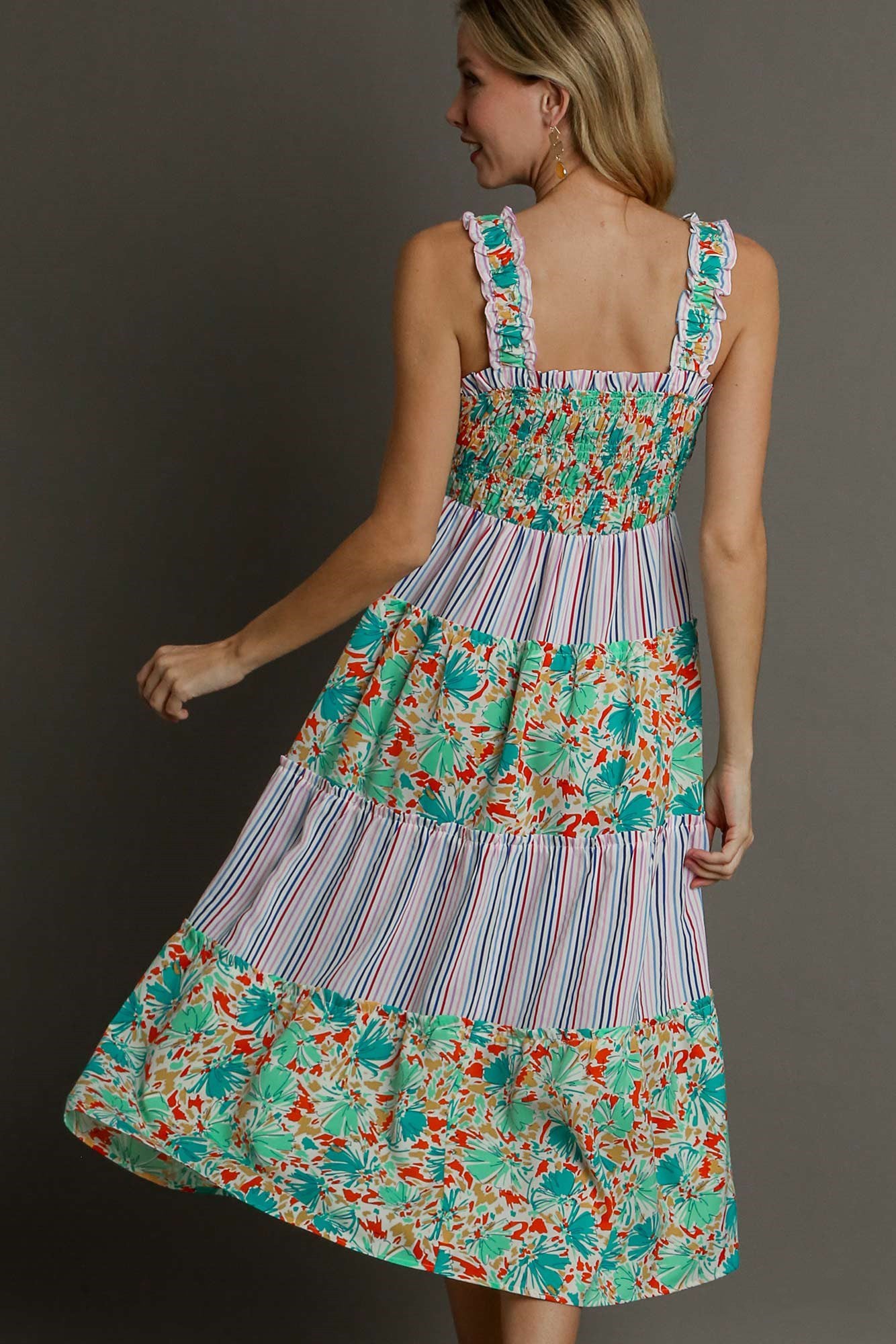 Tiered Striped and Floral Dress