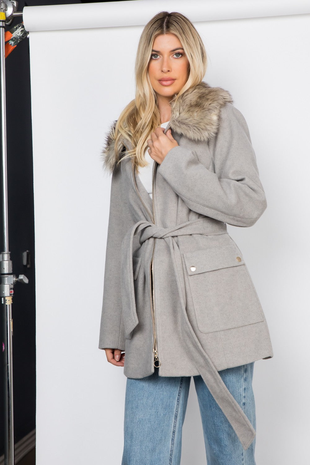 Frost Faux Fur Collar Coat