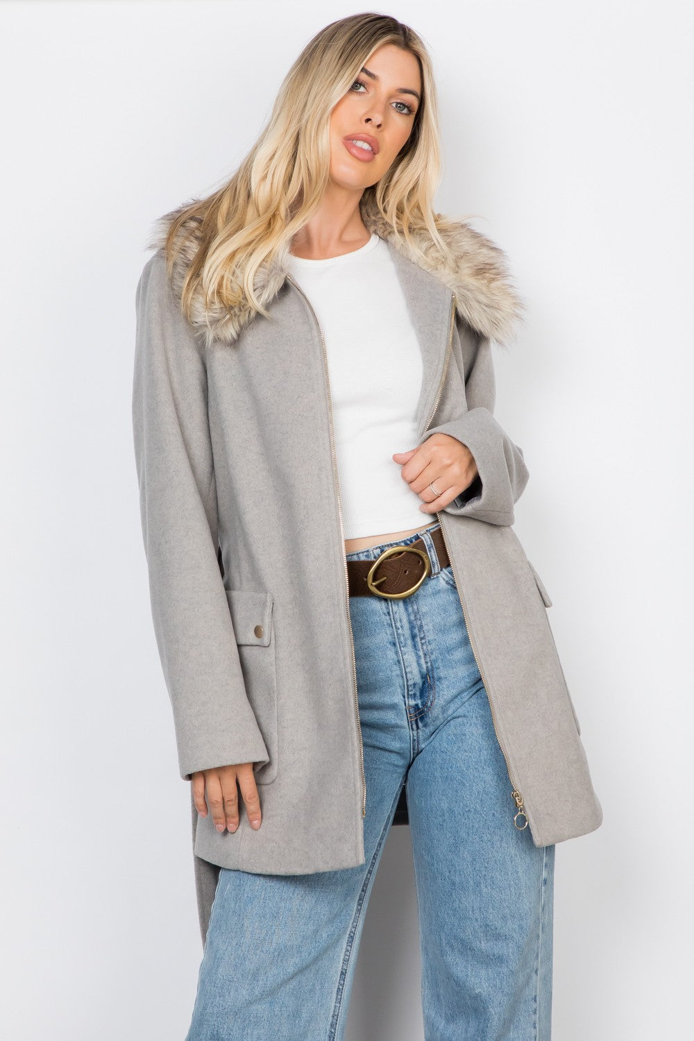 Frost Faux Fur Collar Coat