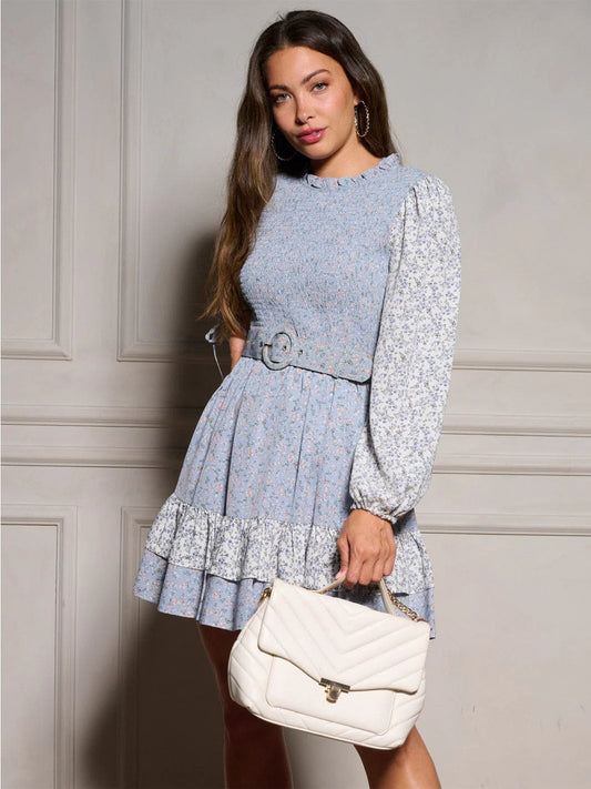 Belted Tiered Mini Dress