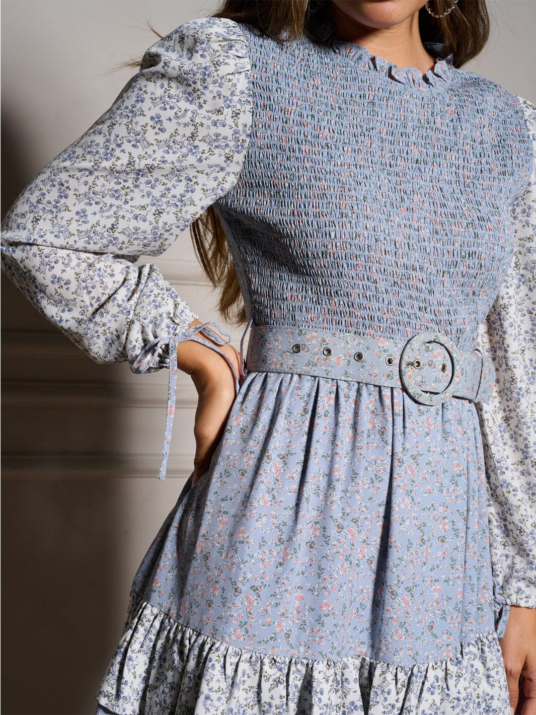 Belted Tiered Mini Dress