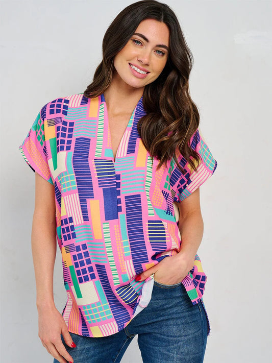Vivid Geometric Print Top