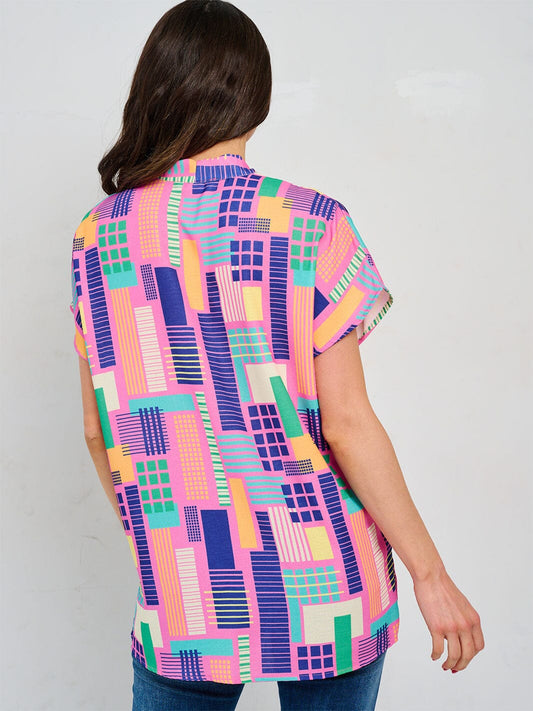 Vivid Geometric Print Top