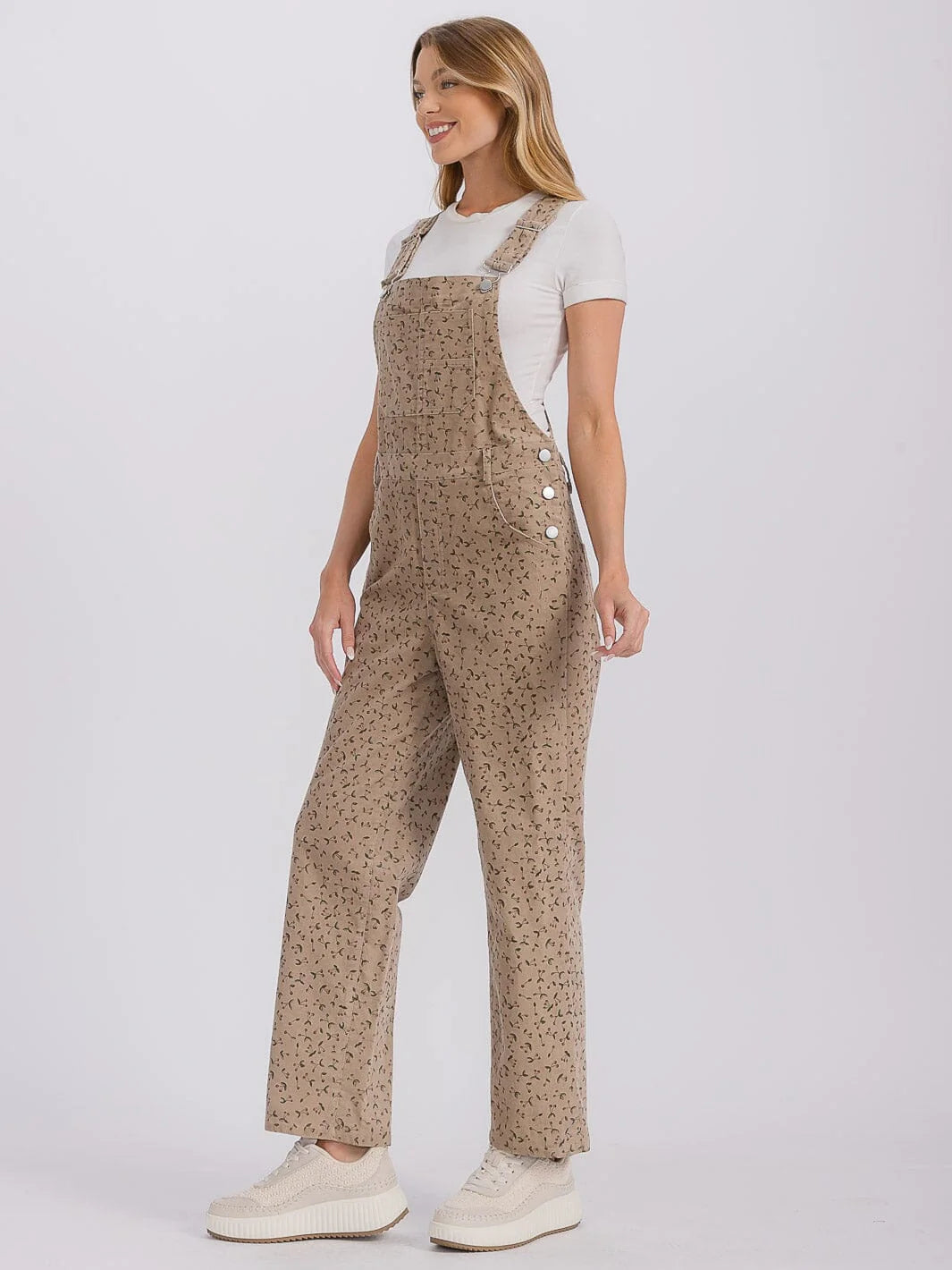 Taupe Floral Print Overalls