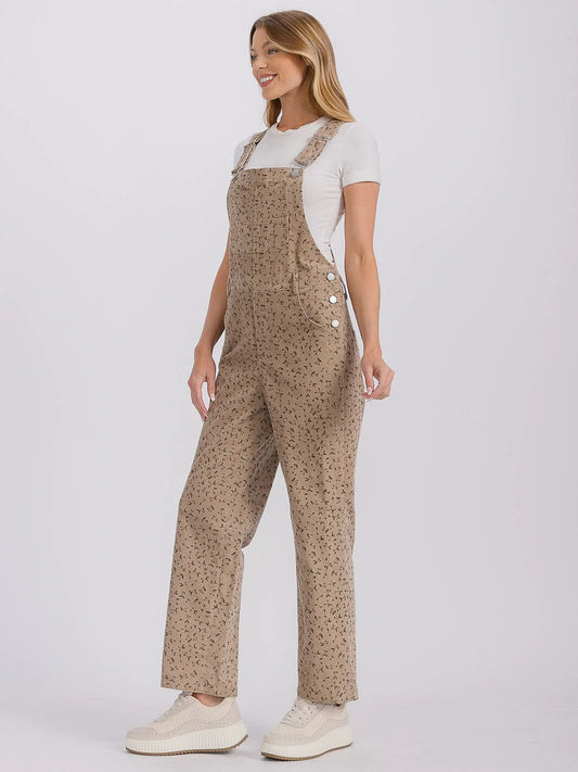 Taupe Floral Print Overalls