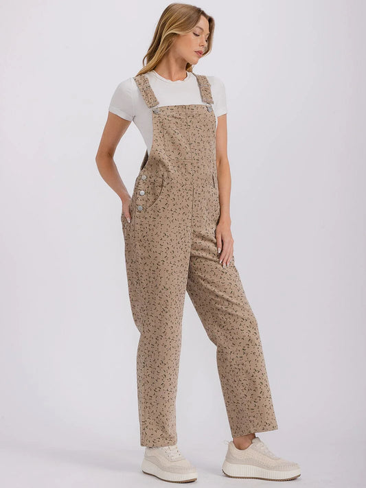 Taupe Floral Print Overalls