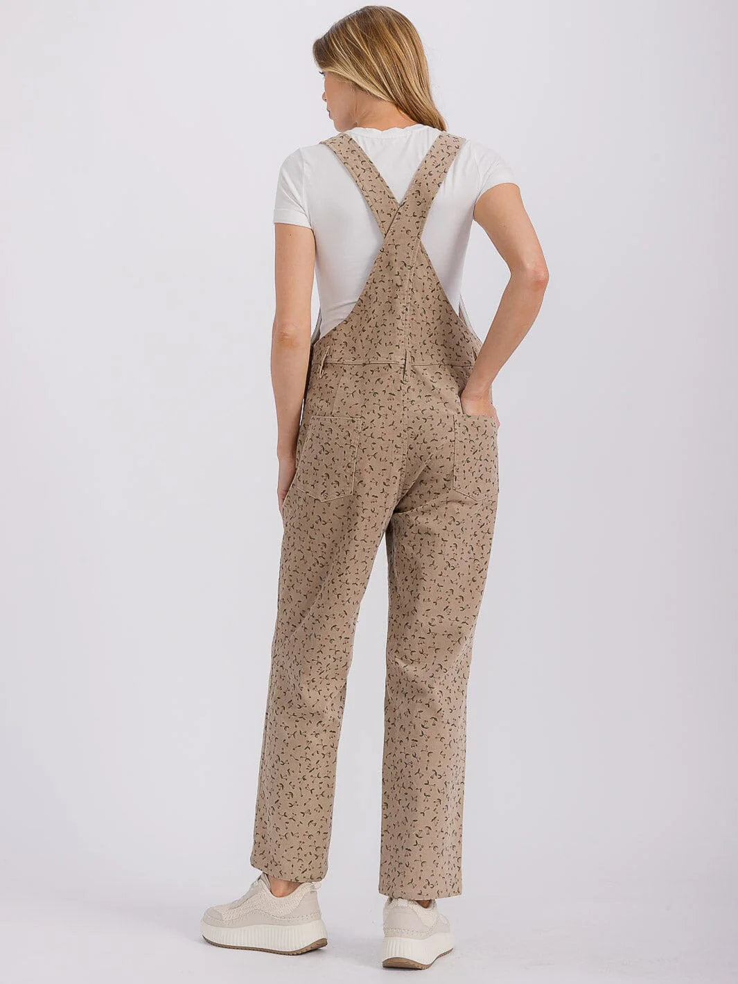 Taupe Floral Print Overalls