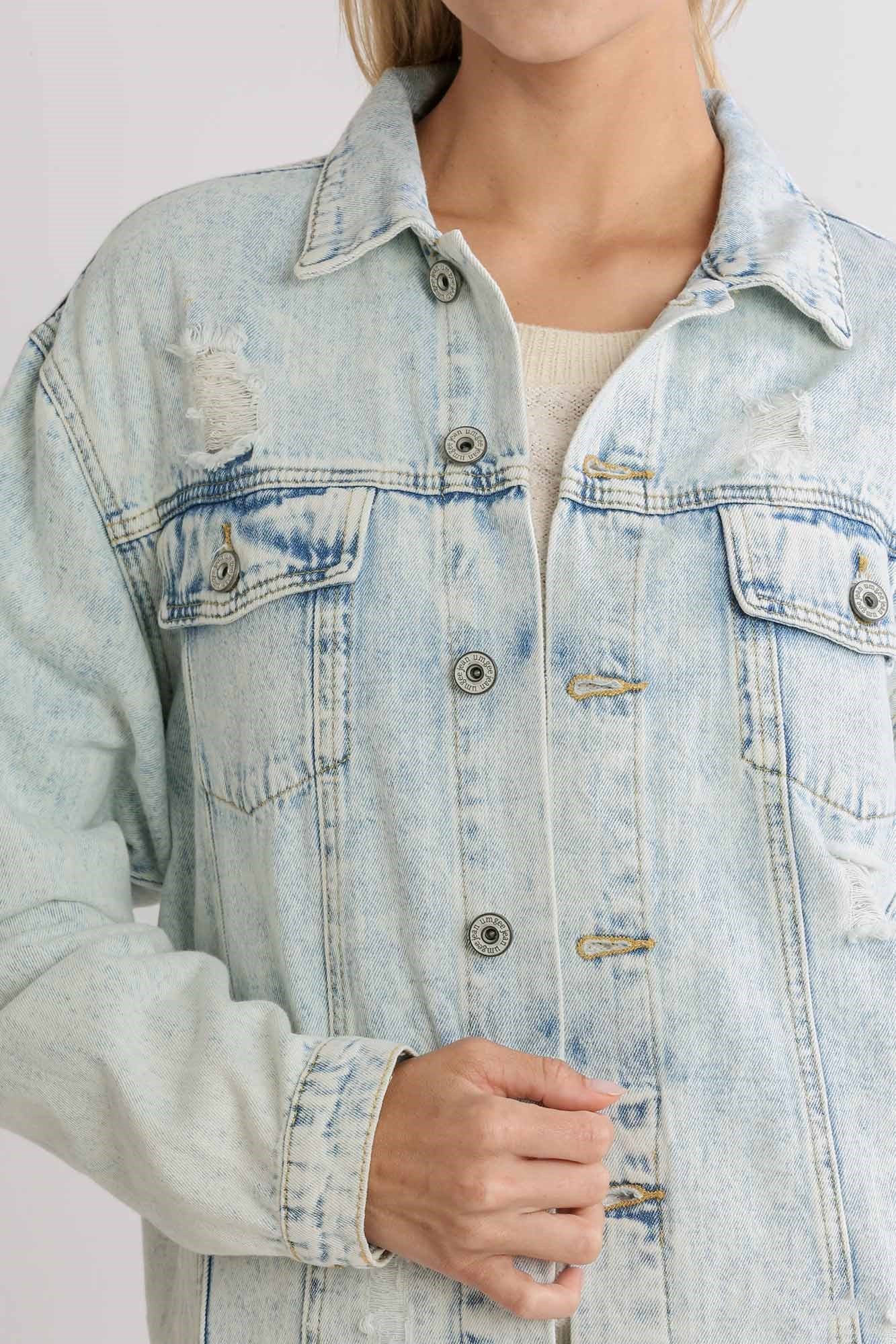 Acid Wash Distressed Denim Jacket