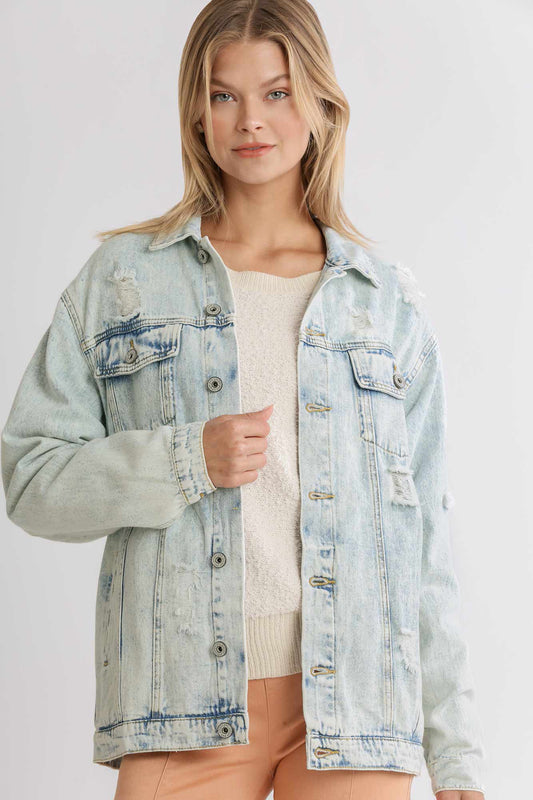 Acid Wash Distressed Denim Jacket