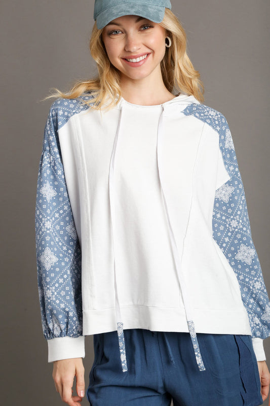 Cream Terry Mixed Hoodie