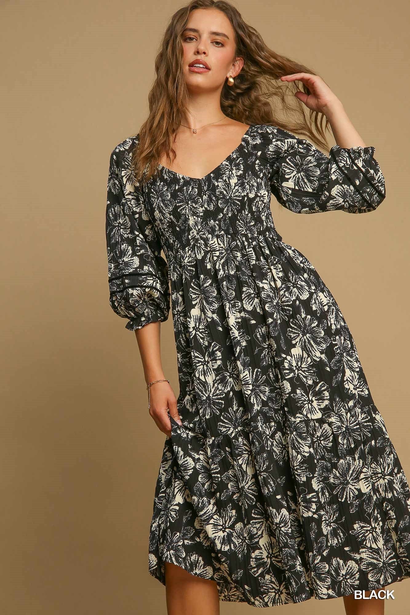 Two Tone Floral Dress