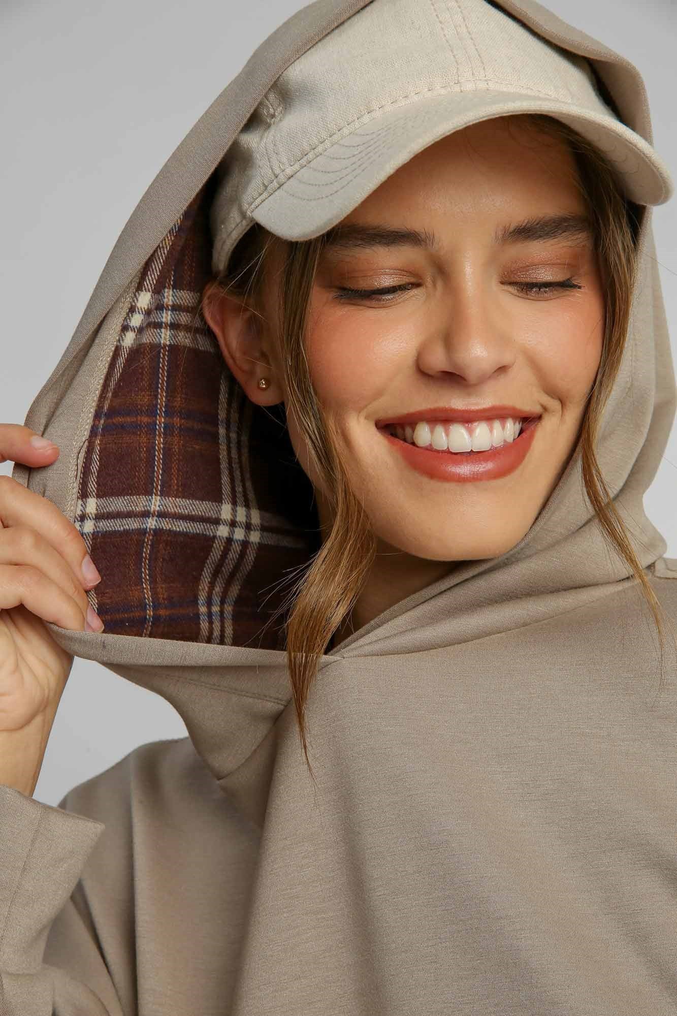 Contrast plaid hoodie online