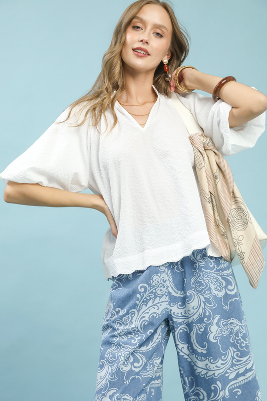 Bubble Sleeve Seersucker Top