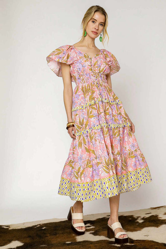 Ruffle Sleeve Smocked Dress