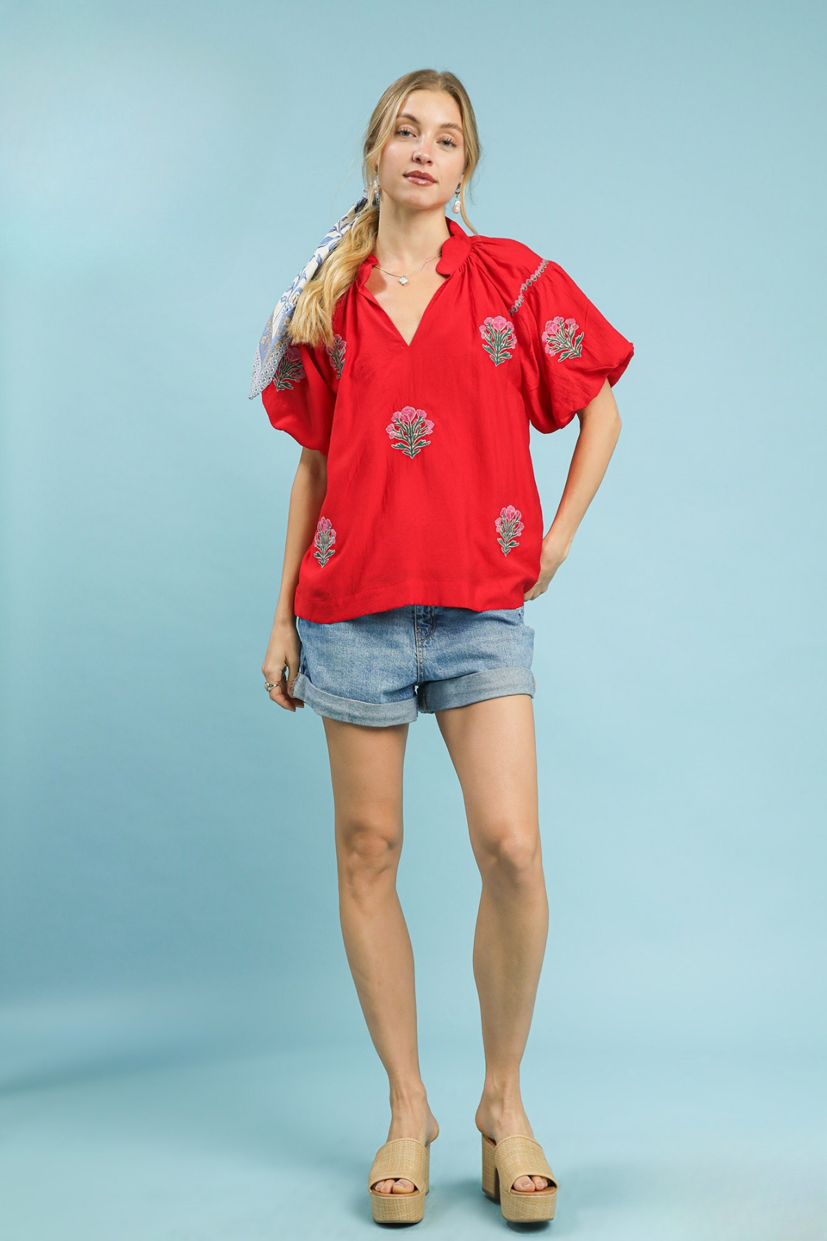 Embroidered Puff Sleeve Top