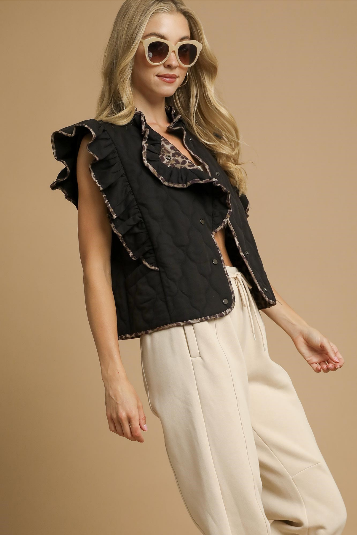 Wild Charm Ruffle Vest - Black