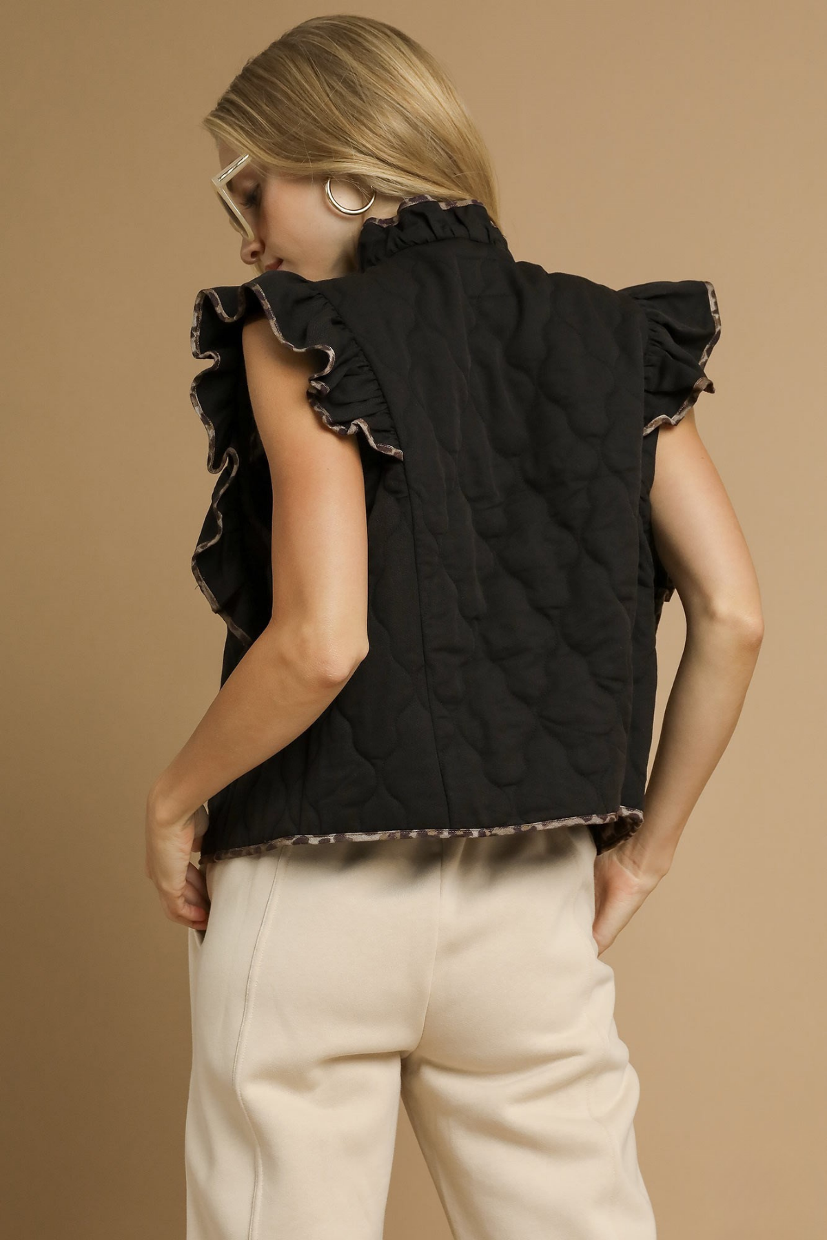 Wild Charm Ruffle Vest - Black