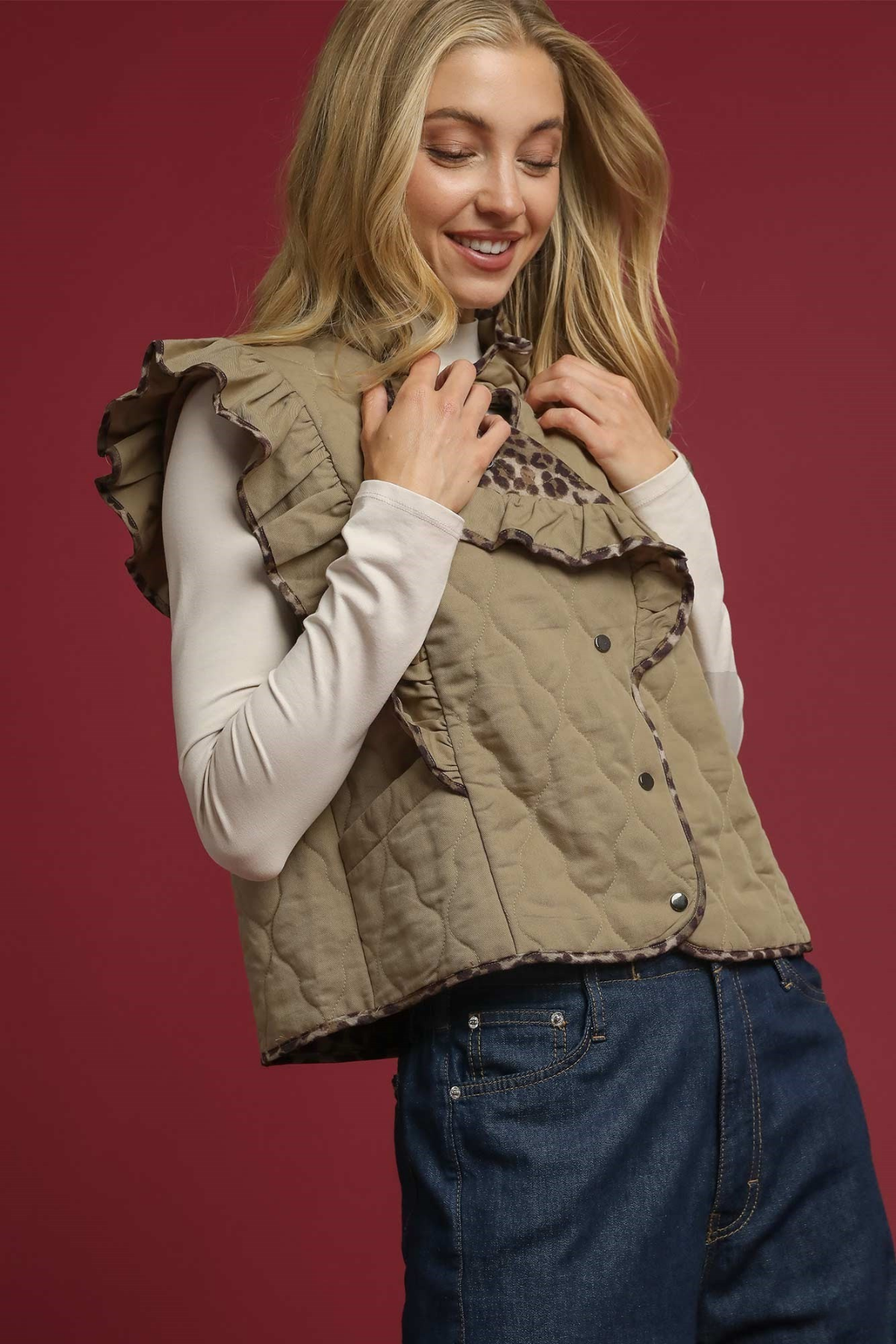 Wild Charm Ruffle Vest - Tan
