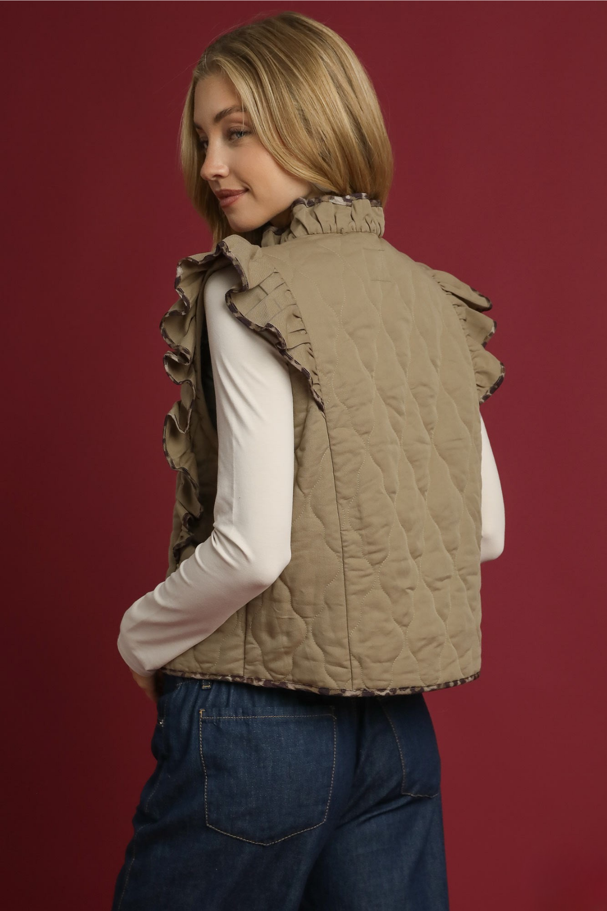 Wild Charm Ruffle Vest - Tan
