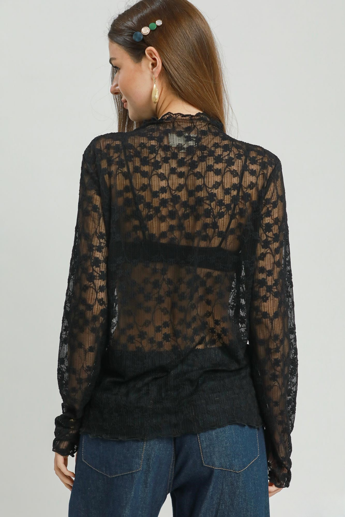 Sheer Floral Lace Top - Black