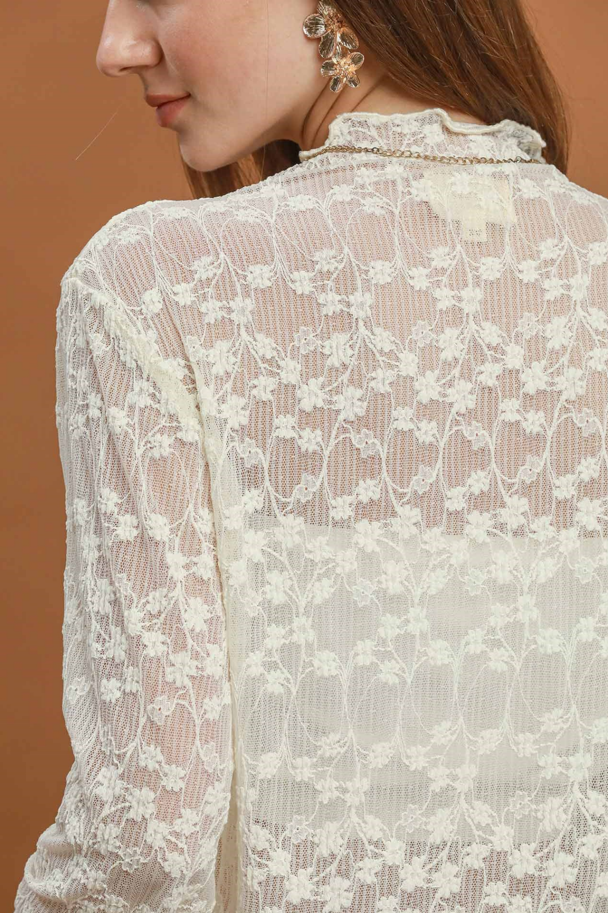Sheer Floral Lace Top - White