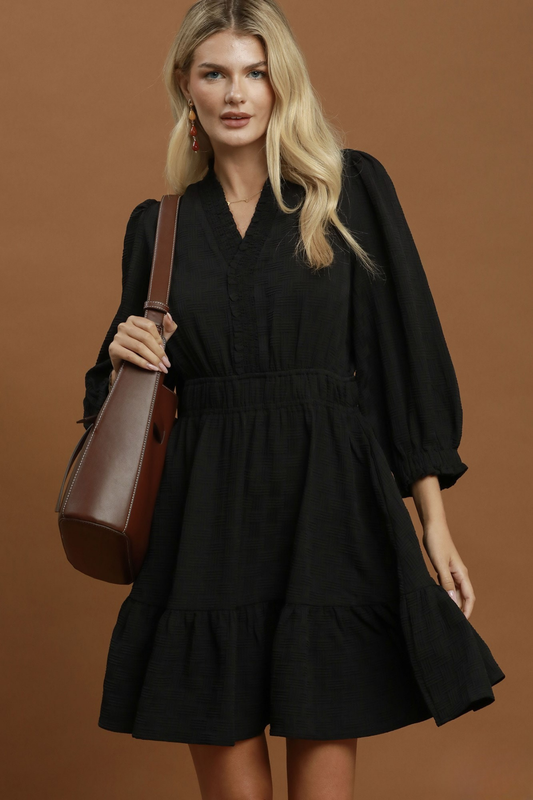 Textured Ruffle Trim Dress