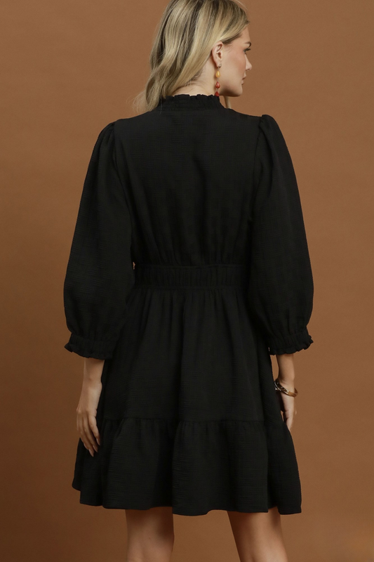 Textured Ruffle Trim Dress