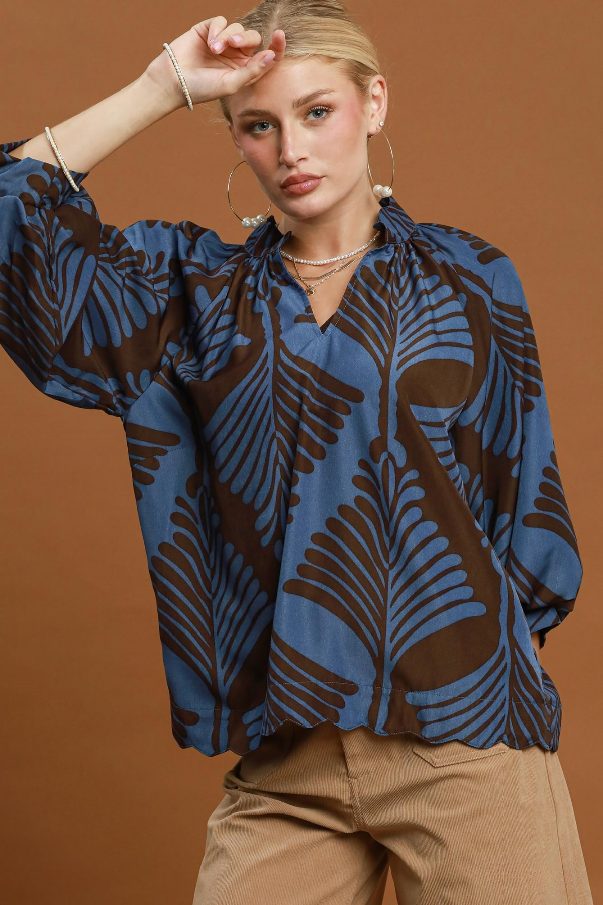 Leaf Balloon Sleeve Top