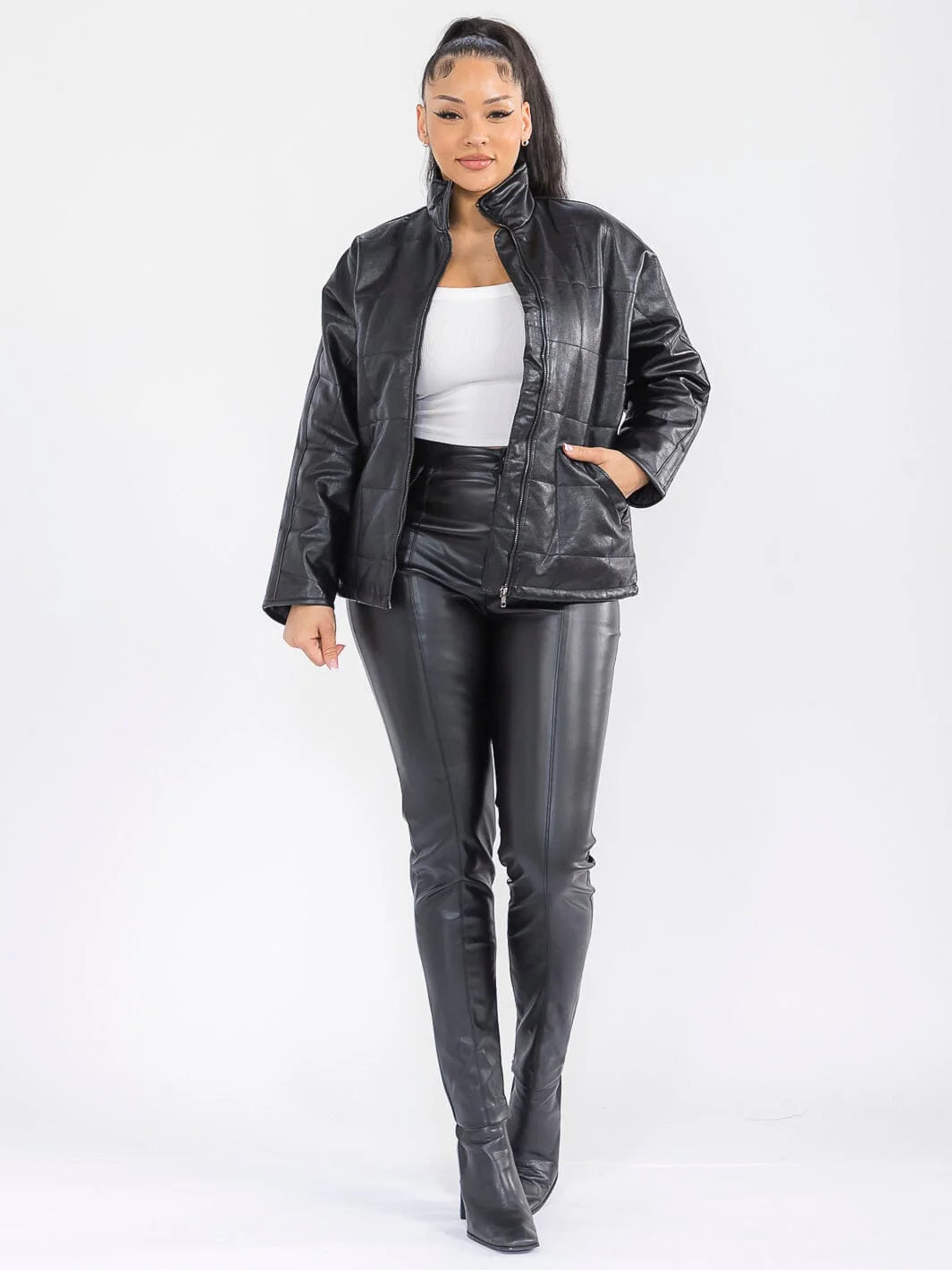 Collared Vegan Leather Jacket