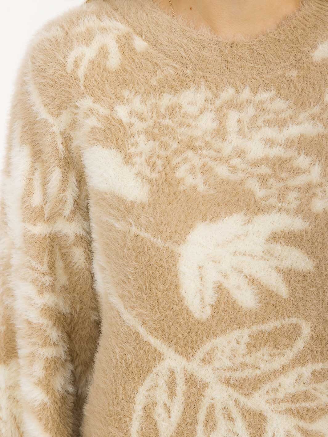Fuzzy Leaf Print Sweater