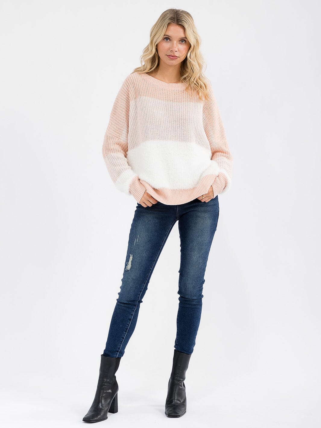Colorblock Pullover Sweater - Peach