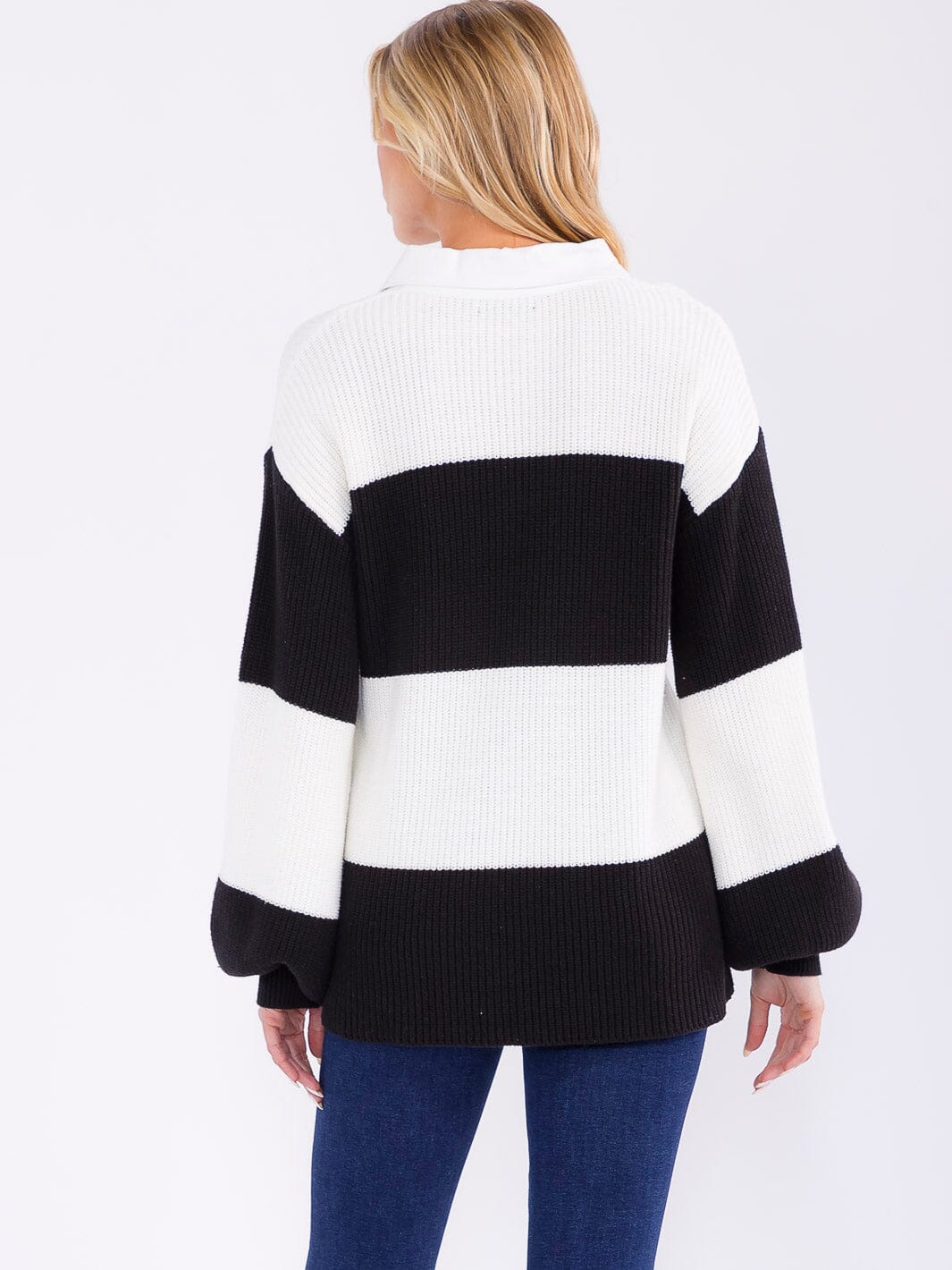 Button Collar Stripe Sweater