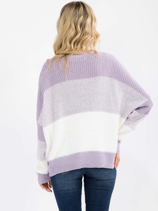 Colorblock Pullover Sweater - Lavender