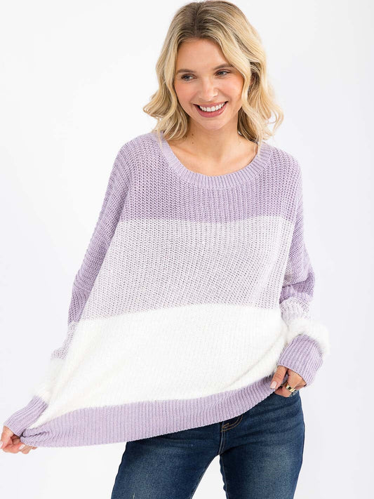 Colorblock Pullover Sweater - Lavender
