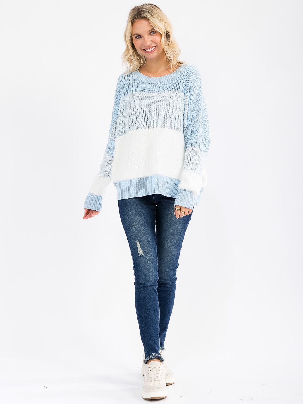 Colorblock Pullover Sweater - Icy Blue