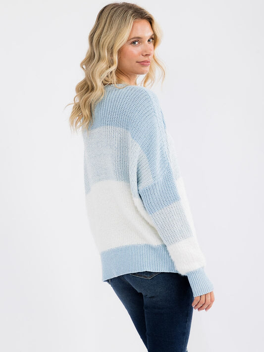 Colorblock Pullover Sweater - Icy Blue