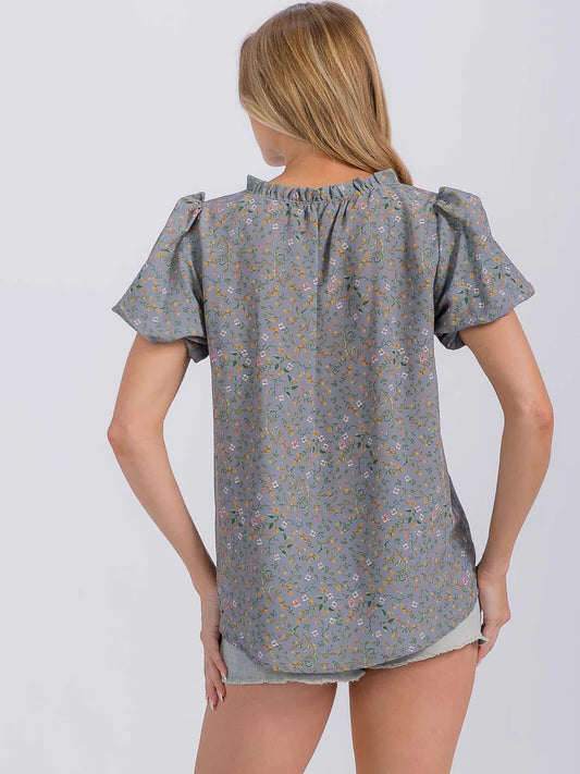 Puff Sleeve Ruffle Collar Top