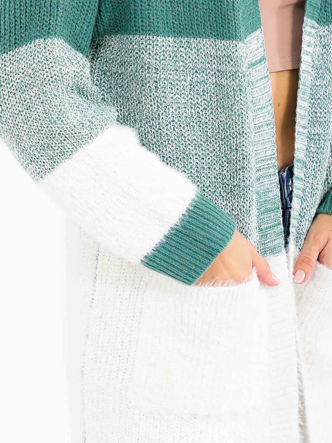 Colorblock Open Front Cardigan - Green