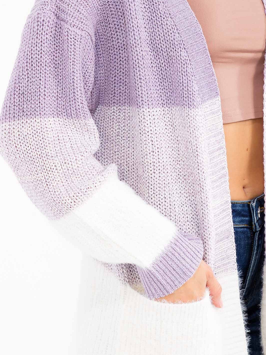 Colorblock Open Front Cardigan - Lavender