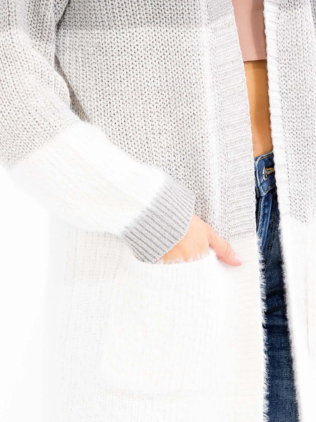 Colorblock Open Front Cardigan - Gray