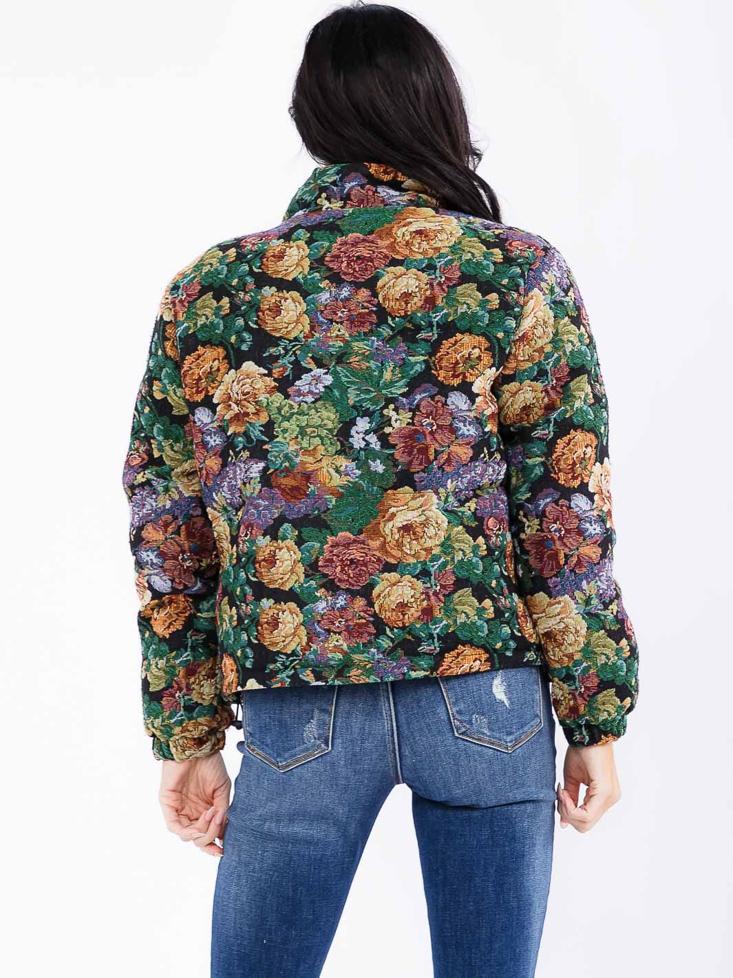 Floral Puffer Zip Jacket