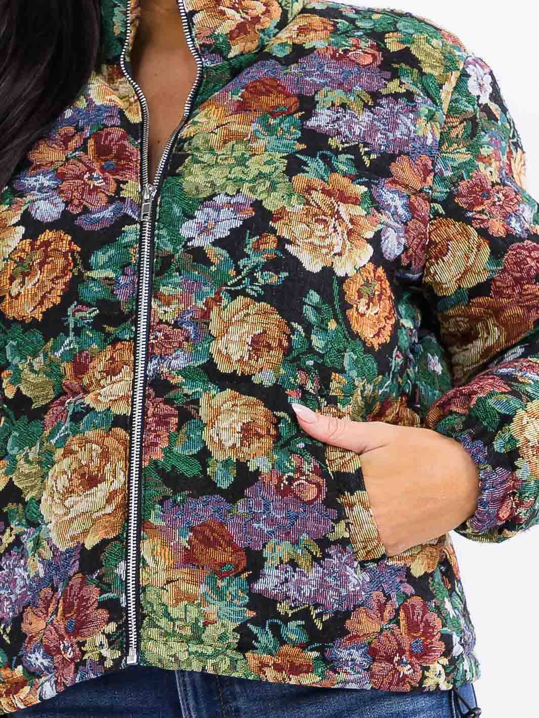 Floral Puffer Zip Jacket