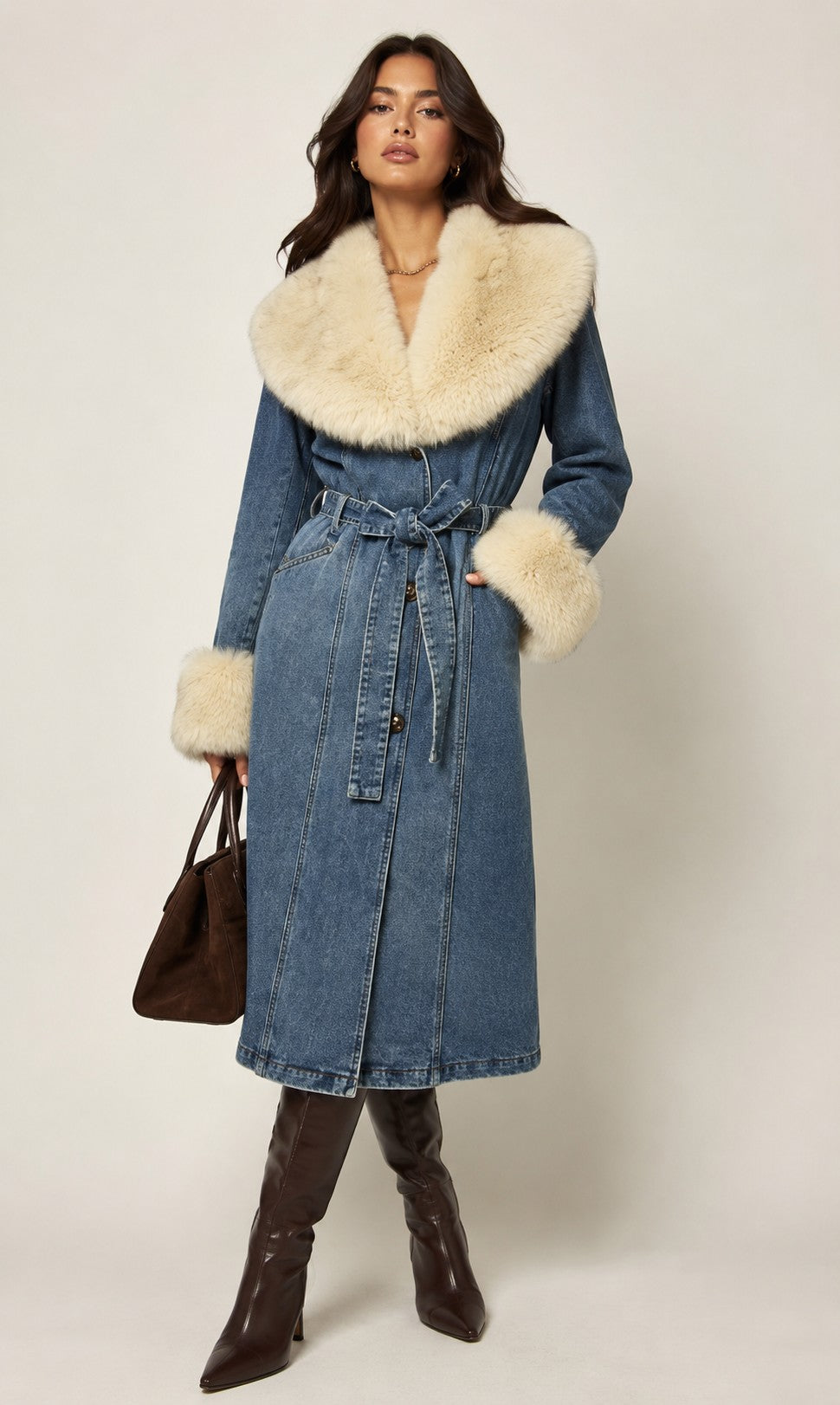 Denim & Faux Fur Coat