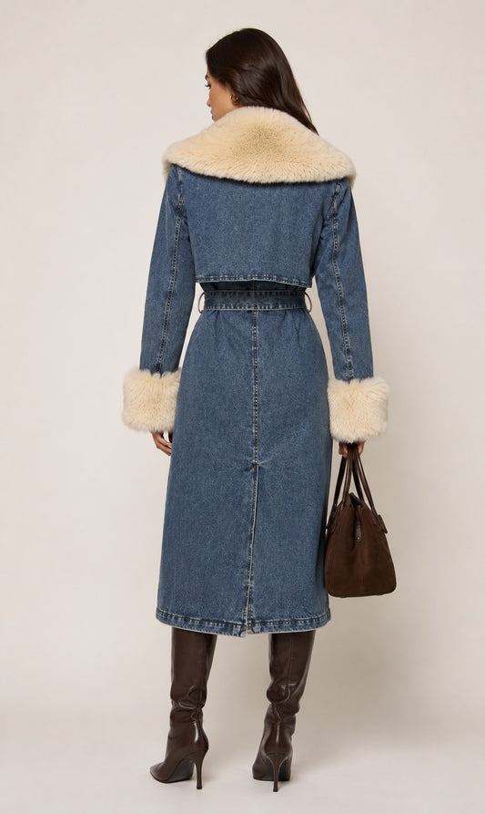 Denim & Faux Fur Coat