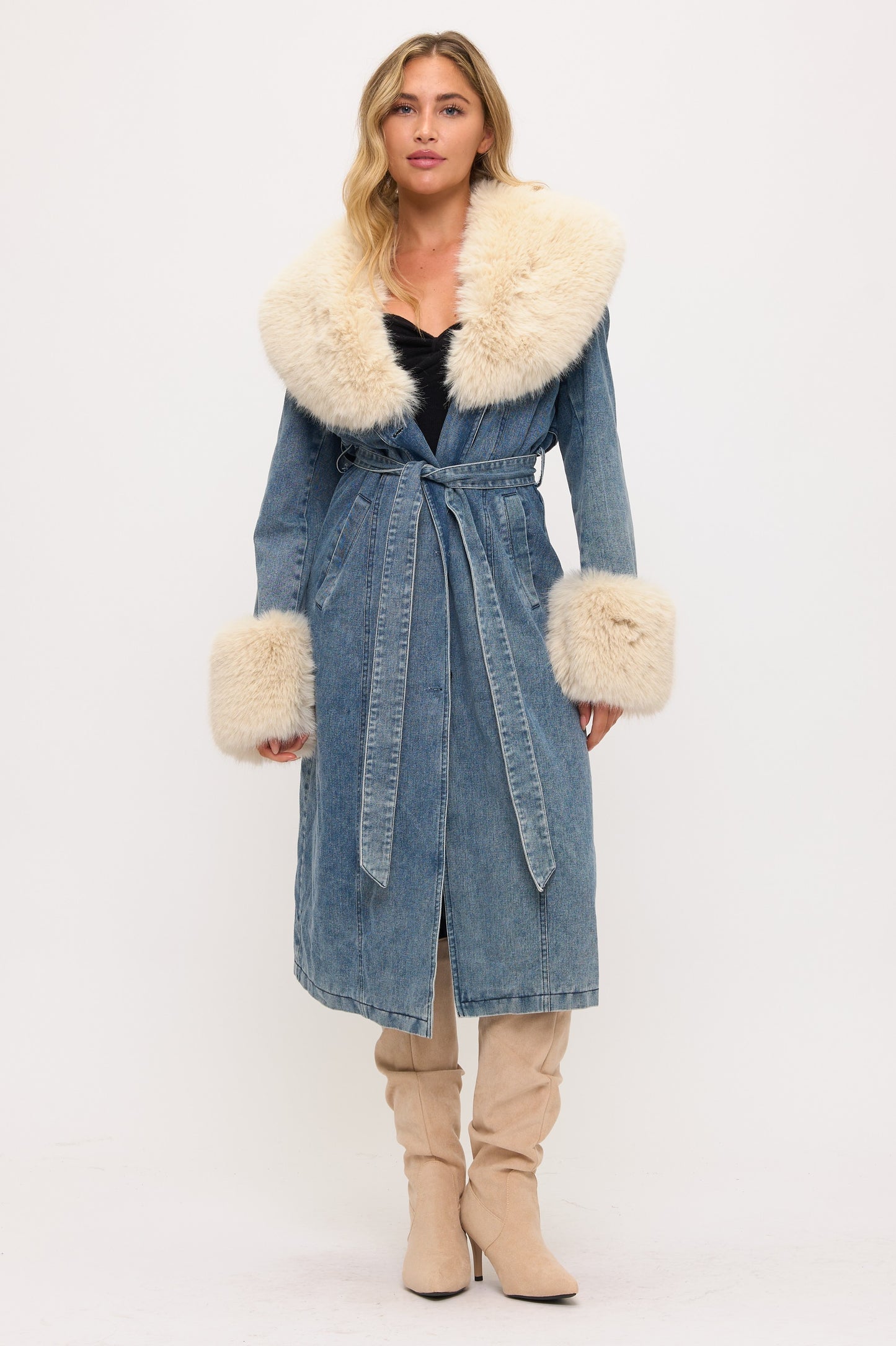 Denim & Faux Fur Coat