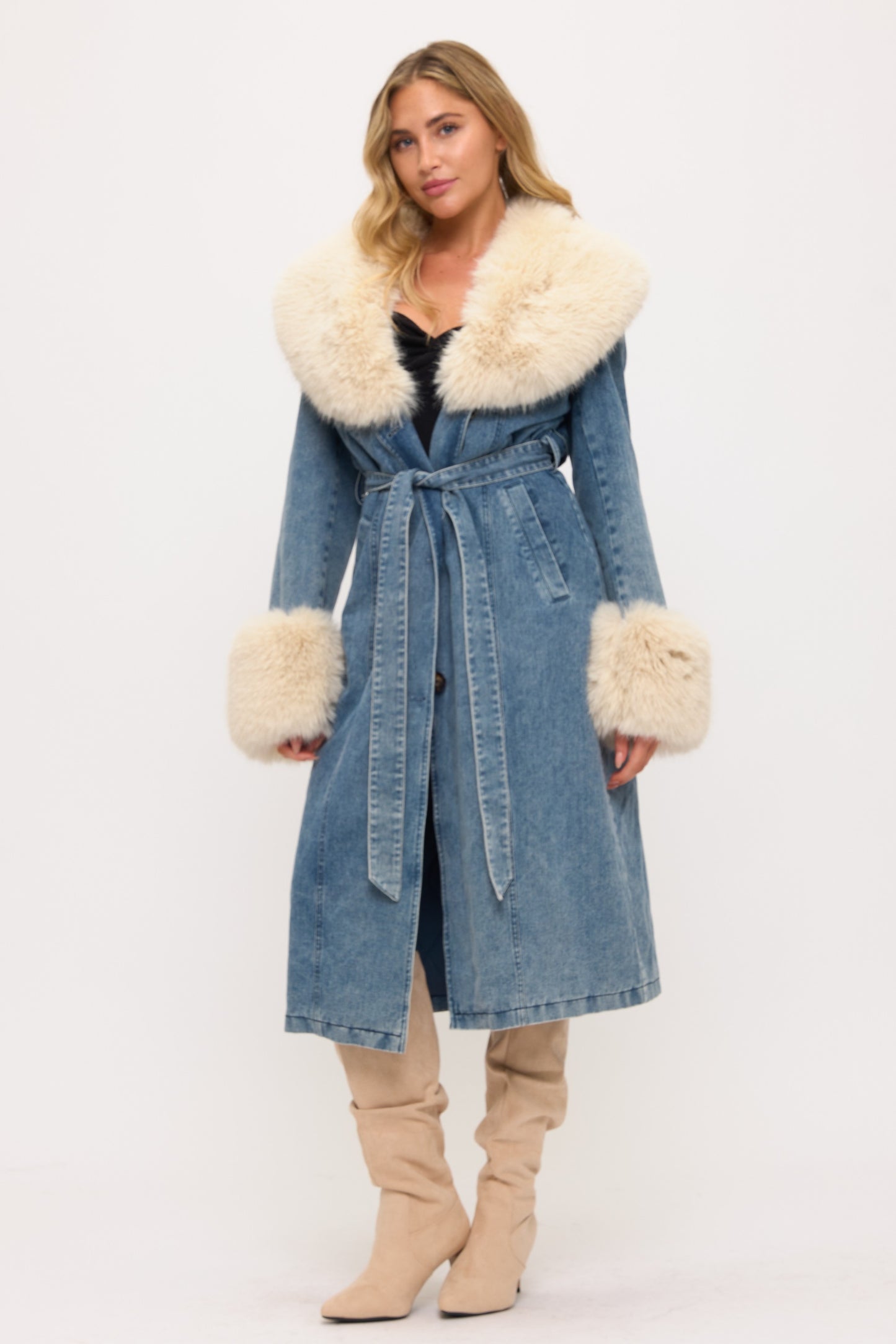 Denim & Faux Fur Coat