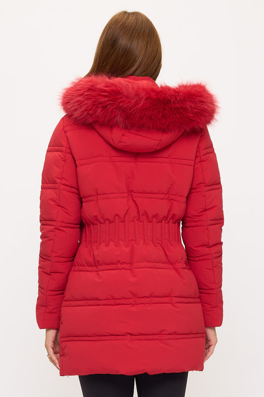 Fitted Puffer Coat - Red