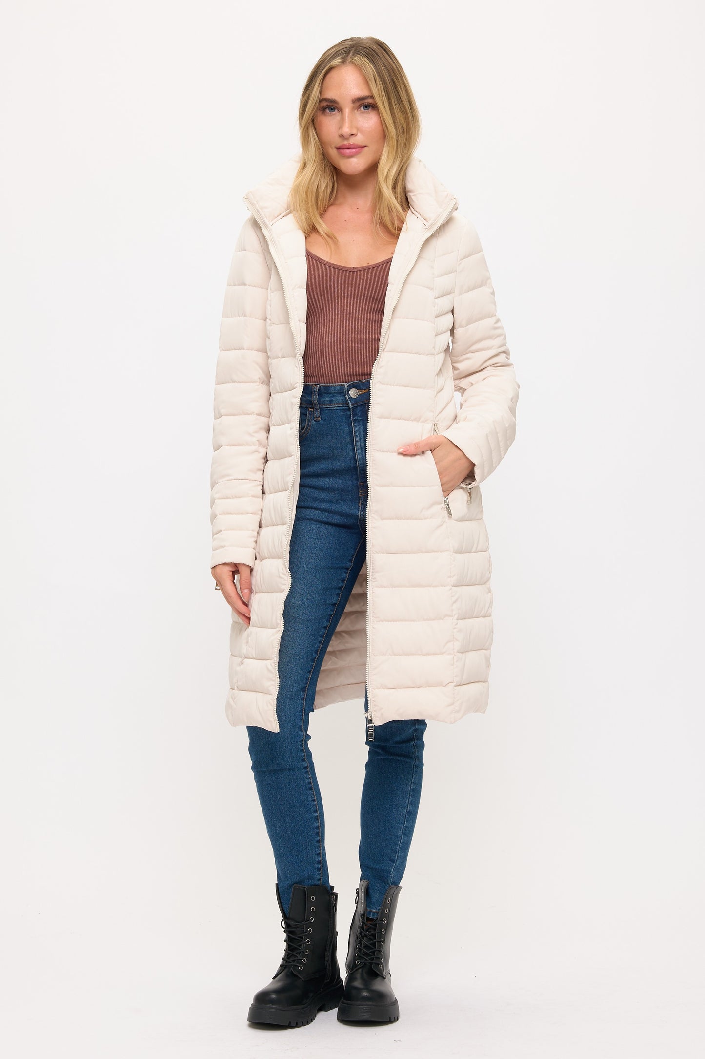 Summit Quilted Puffer Coat - Cream