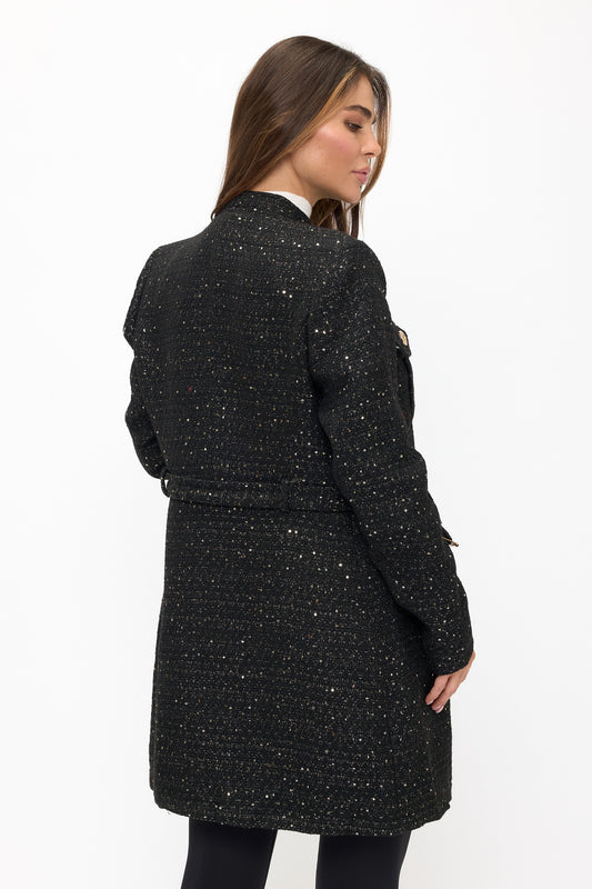Vivienne Tweed Longline Coat - Black