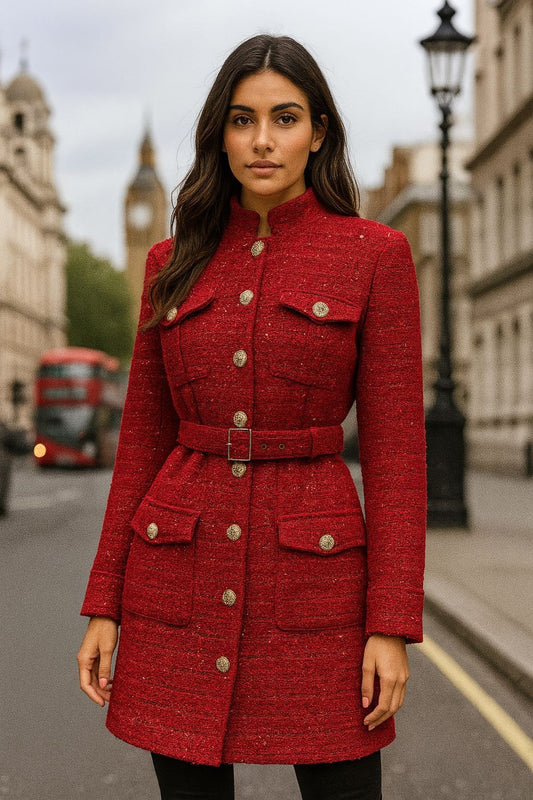 Vivienne Tweed Longline Coat - Red